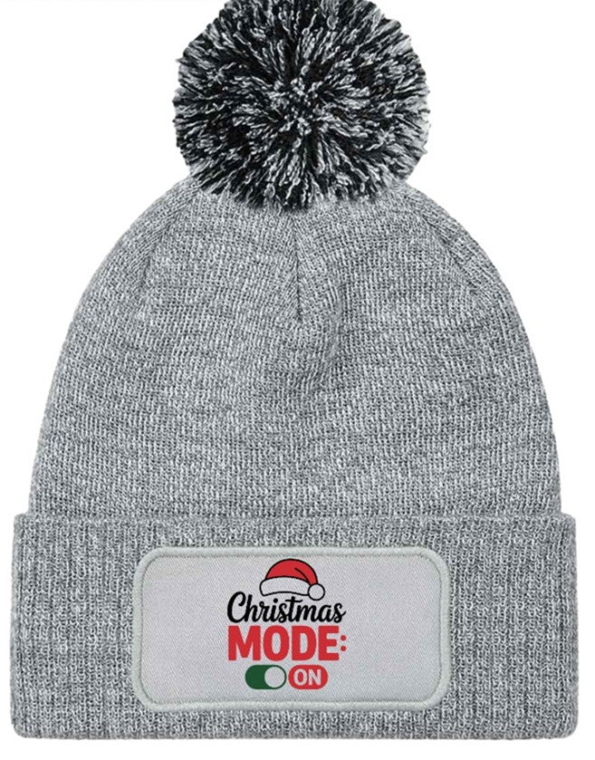 Christmas Mode On Beanie Knitted Winter Bobble Hat Unisex Festive Seasonal