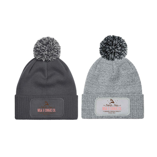 North Pole Milk and Cookies Co. Beanie Knitted Winter Bobble Hat Unisex Christmas