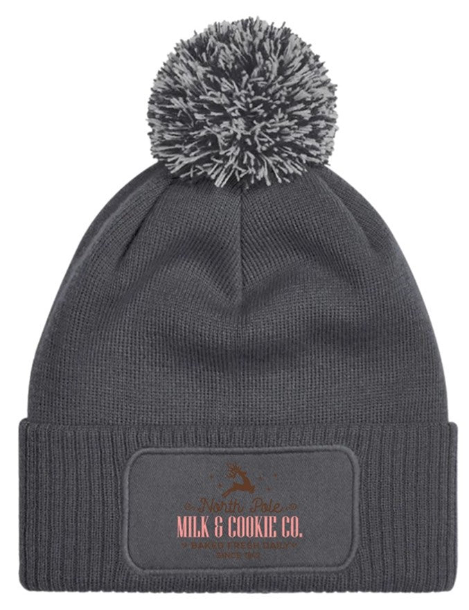 North Pole Milk and Cookies Co. Beanie Knitted Winter Bobble Hat Unisex Christmas