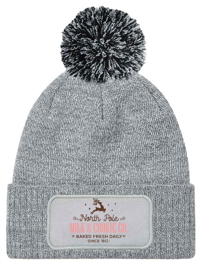 North Pole Milk and Cookies Co. Beanie Knitted Winter Bobble Hat Unisex Christmas