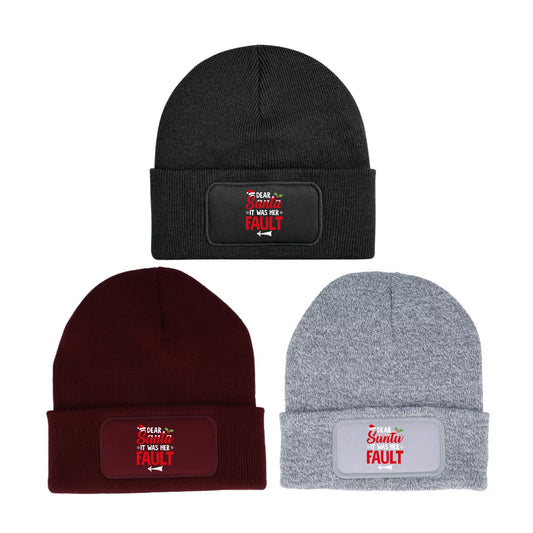 Dear Santa It Was Her Fault Beanie Knitted Winter Hat Unisex Christmas Funny