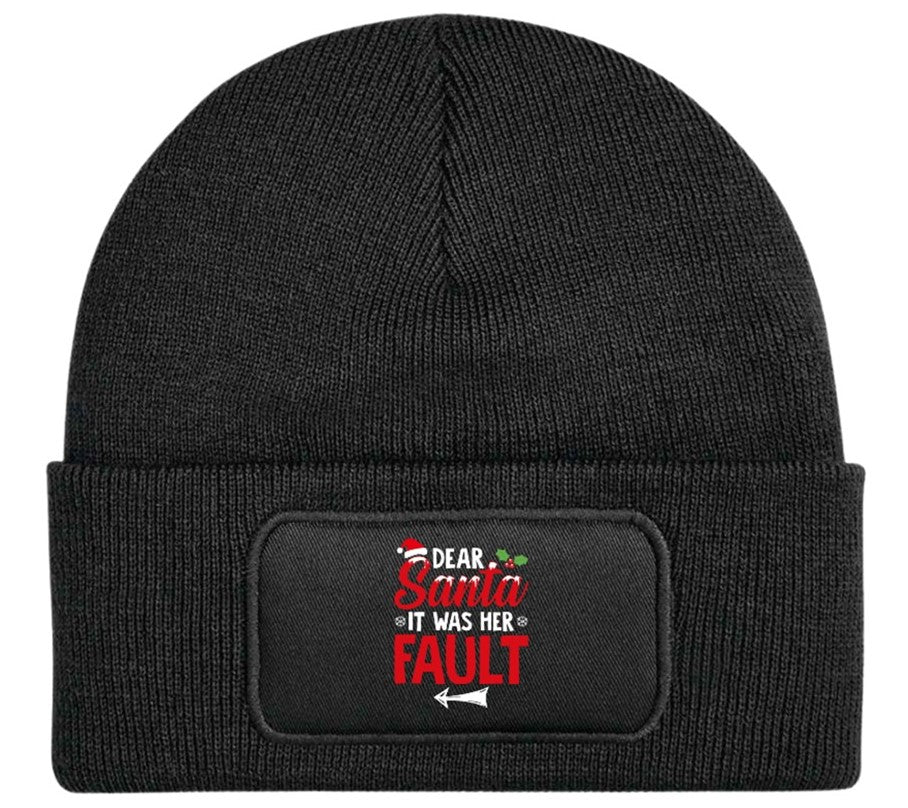Dear Santa It Was Her Fault Beanie Knitted Winter Hat Unisex Christmas Funny