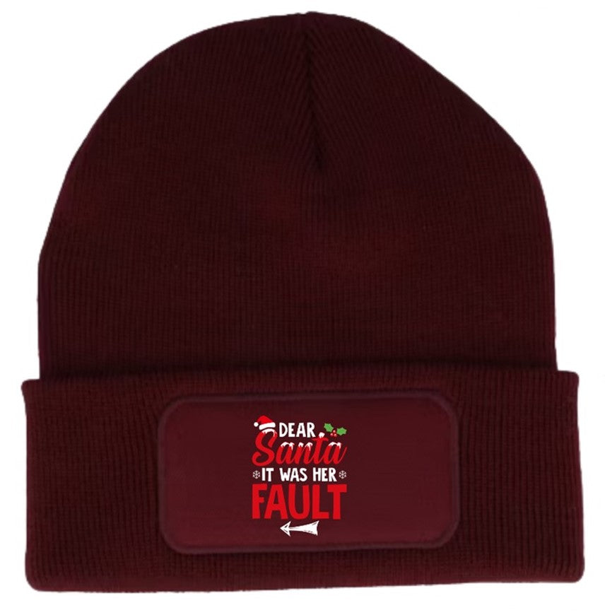 Dear Santa It Was Her Fault Beanie Knitted Winter Hat Unisex Christmas Funny