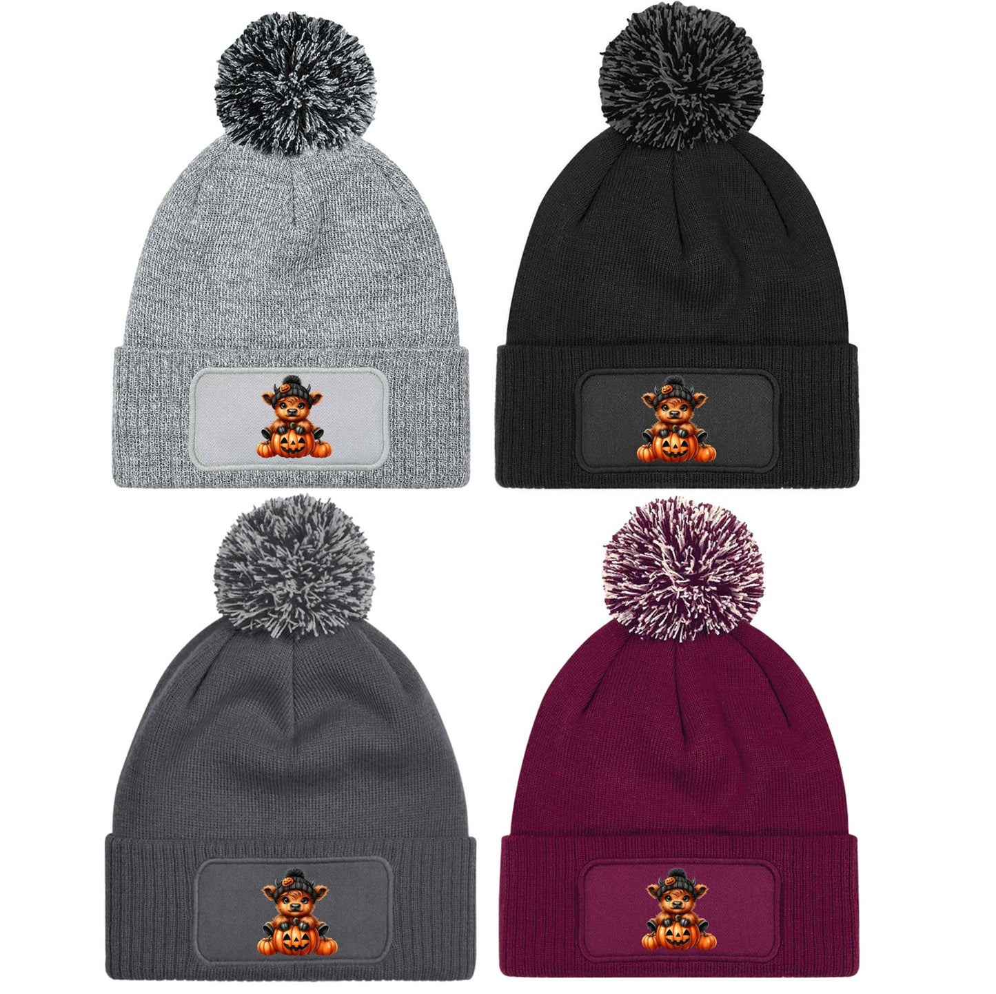 Highland Cow Halloween Unisex Beanie Knitted Winter Bobble Hat