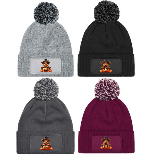 Highland Cow Halloween Unisex Beanie Knitted Winter Bobble Hat