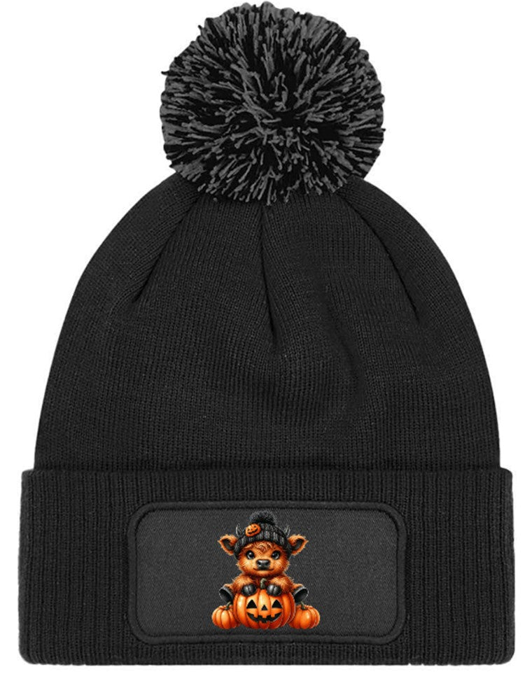 Highland Cow Halloween Unisex Beanie Knitted Winter Bobble Hat