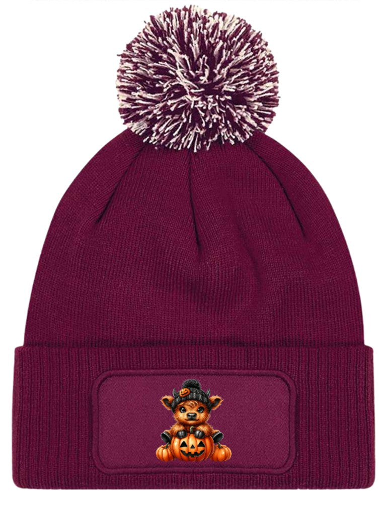 Highland Cow Halloween Unisex Beanie Knitted Winter Bobble Hat