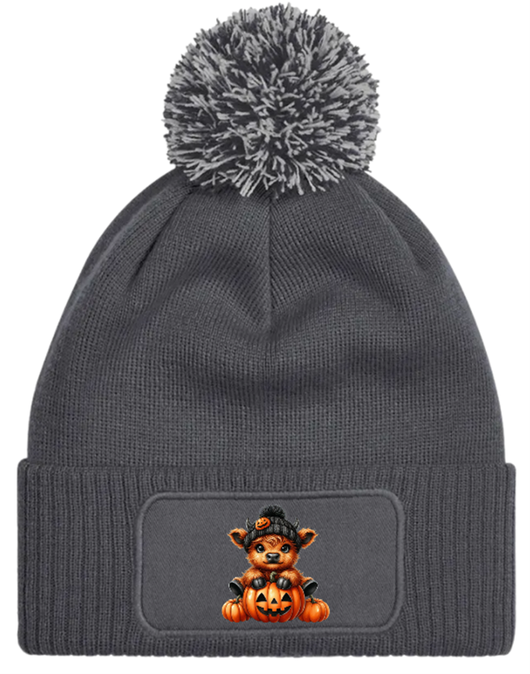 Highland Cow Halloween Unisex Beanie Knitted Winter Bobble Hat