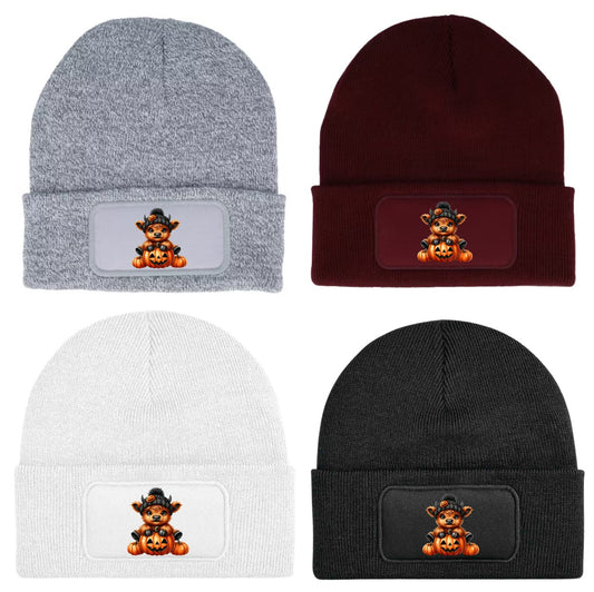 Highland Cow Pumpkin Halloween Unisex Beanie Knitted Winter Hat