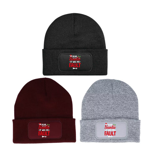 Dear Santa It Was His Fault Beanie Knitted Winter Hat Unisex Christmas Funny