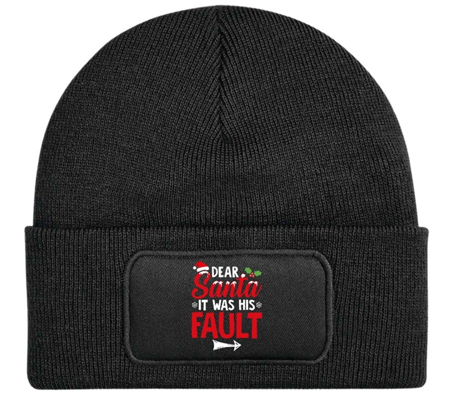 Dear Santa It Was His Fault Beanie Knitted Winter Hat Unisex Christmas Funny