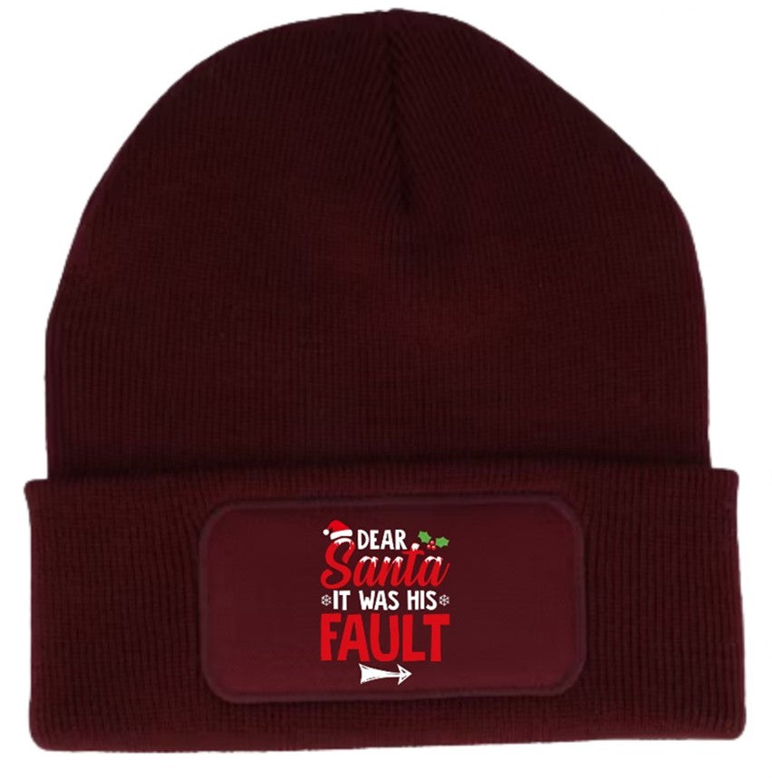 Dear Santa It Was His Fault Beanie Knitted Winter Hat Unisex Christmas Funny