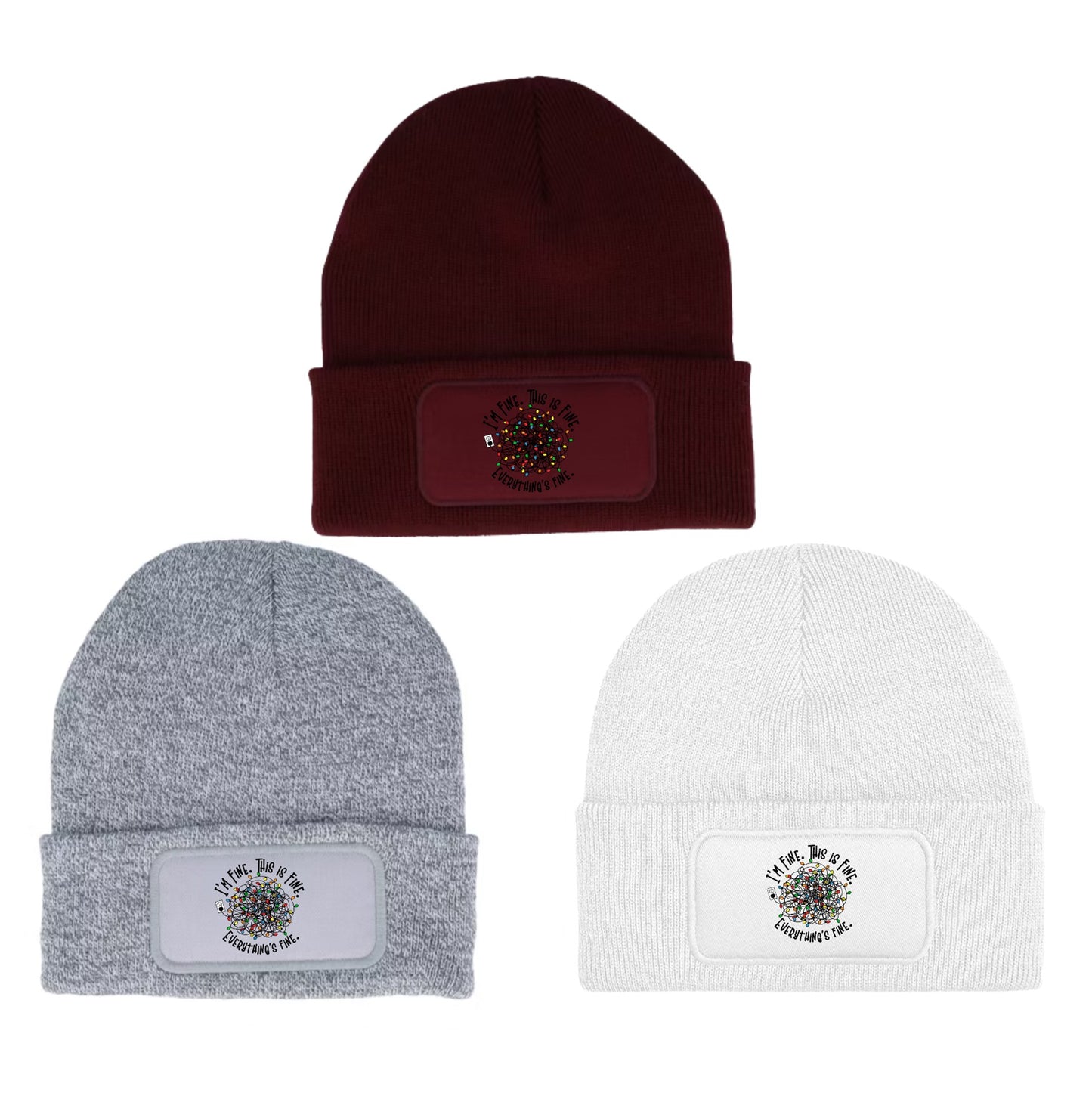 I'm Fine Funny Christmas Lights Beanie Knitted Winter Hat Unisex