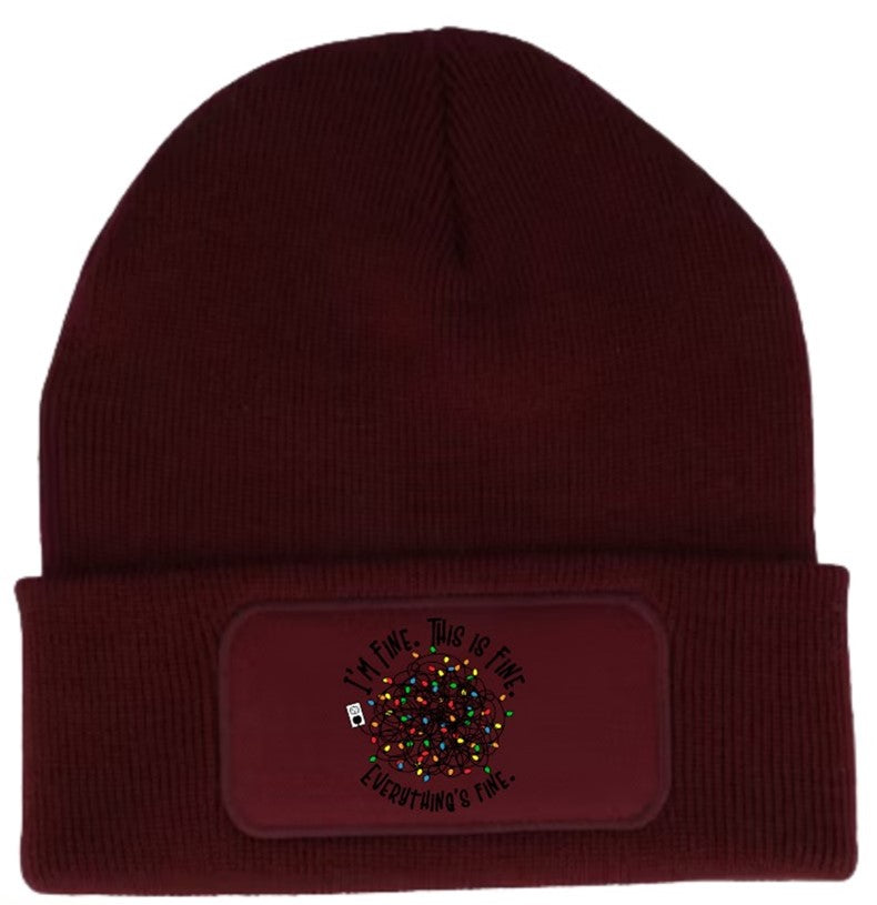 I'm Fine Funny Christmas Lights Beanie Knitted Winter Hat Unisex
