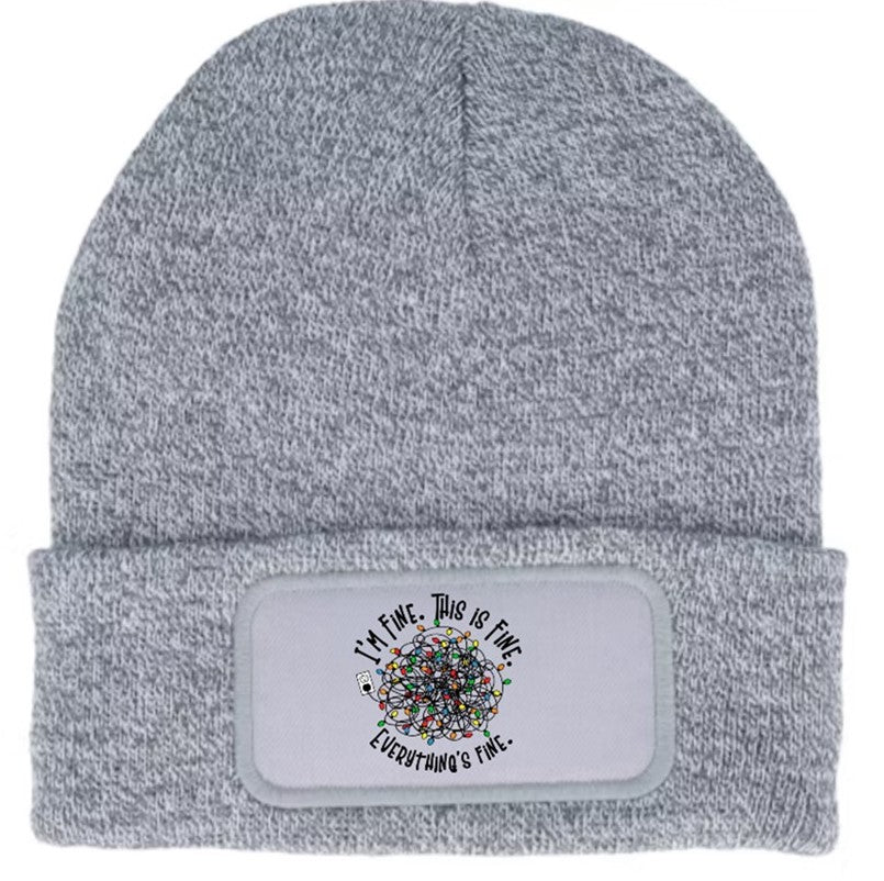 I'm Fine Funny Christmas Lights Beanie Knitted Winter Hat Unisex