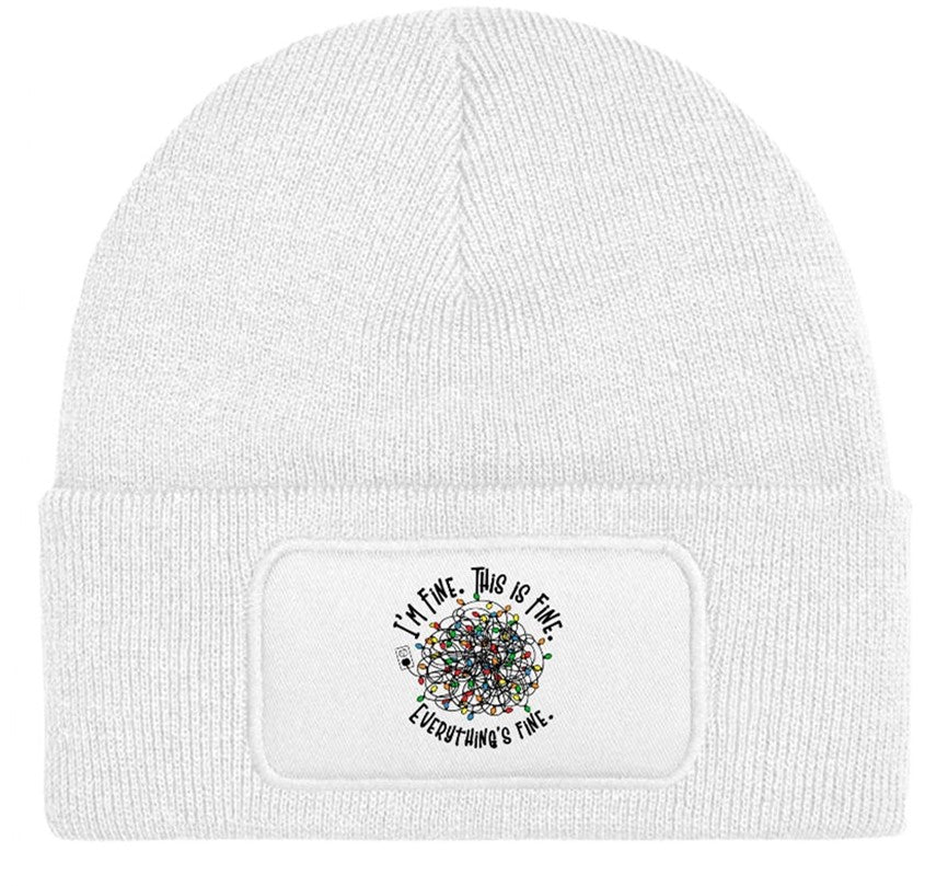 I'm Fine Funny Christmas Lights Beanie Knitted Winter Hat Unisex