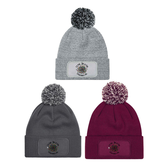 I'm Fine Funny Christmas Lights Beanie Knitted Winter Bobble Hat Unisex