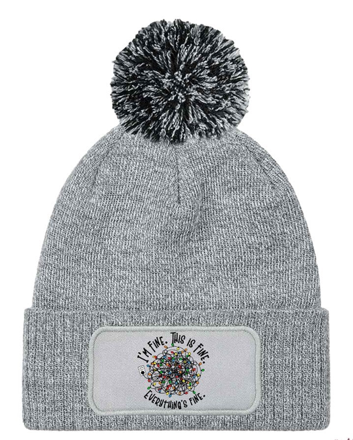 I'm Fine Funny Christmas Lights Beanie Knitted Winter Bobble Hat Unisex