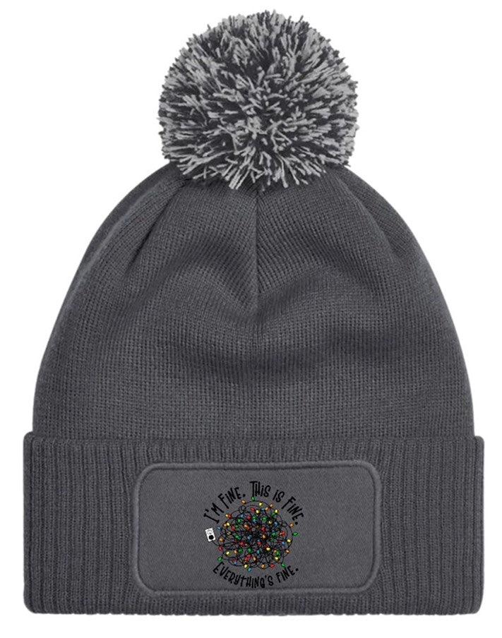 I'm Fine Funny Christmas Lights Beanie Knitted Winter Bobble Hat Unisex