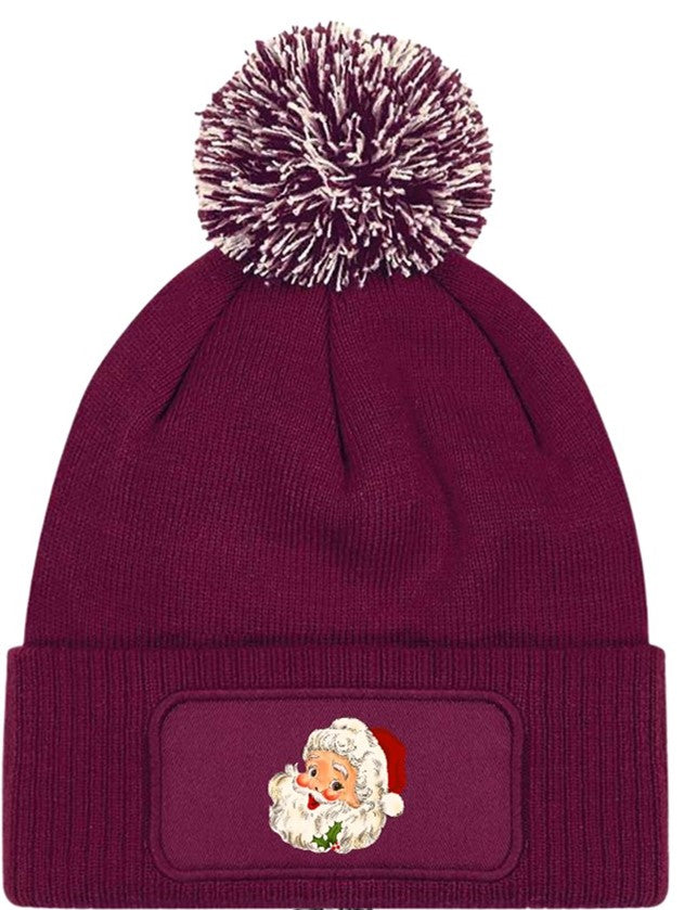 Beanie Knitted Winter Bobble Hat Unisex Vintage Father Christmas Santa Claus