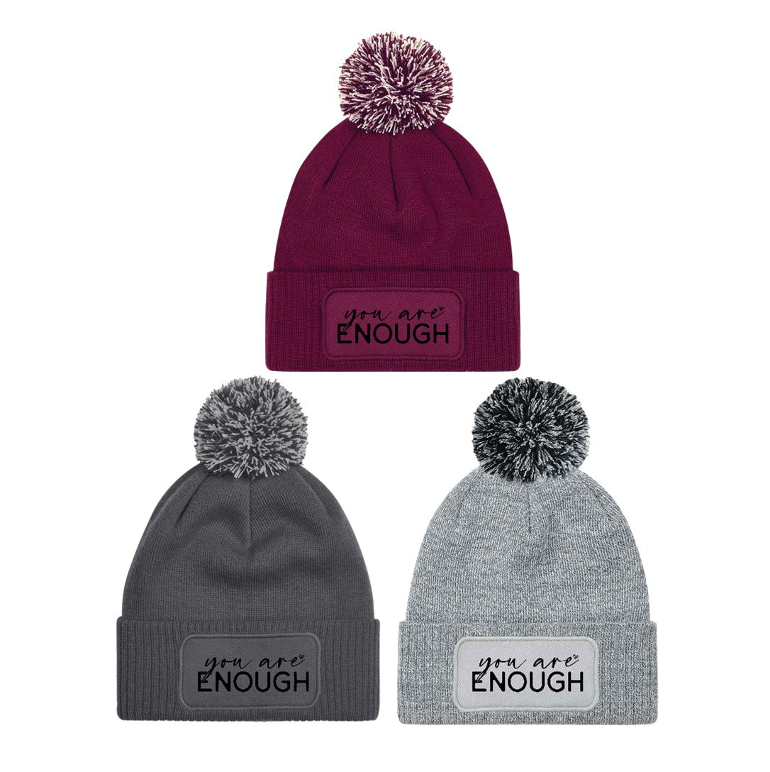 "You are enough" Beanie Knitted Winter Bobble Hat Unisex