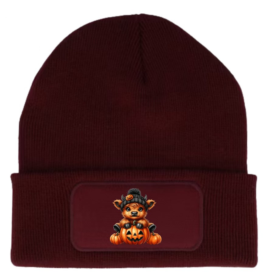 Highland Cow Pumpkin Halloween Unisex Beanie Knitted Winter Hat
