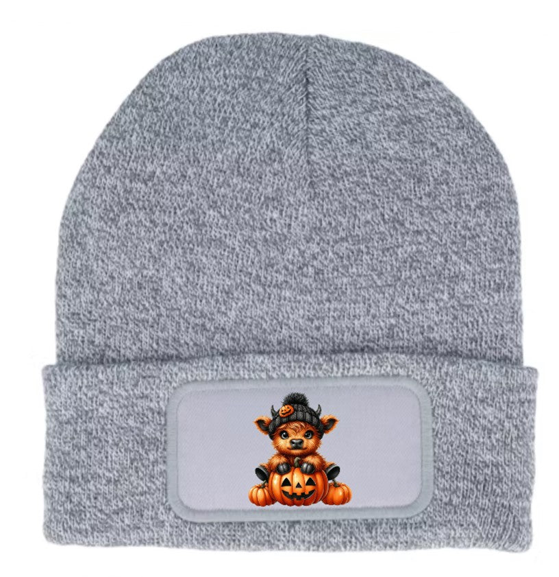 Highland Cow Pumpkin Halloween Unisex Beanie Knitted Winter Hat