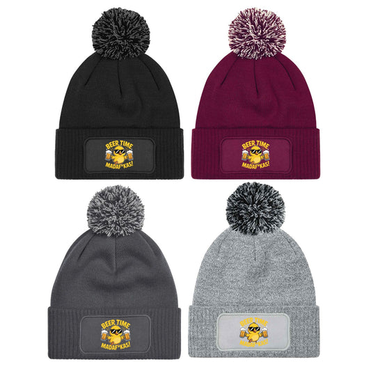 "Beer Time Madaf*kas" Funny Duck Beanie Knitted Winter Bobble Hat Unisex
