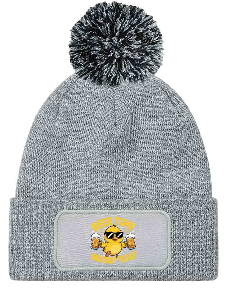 "Beer Time Madaf*kas" Funny Duck Beanie Knitted Winter Bobble Hat Unisex