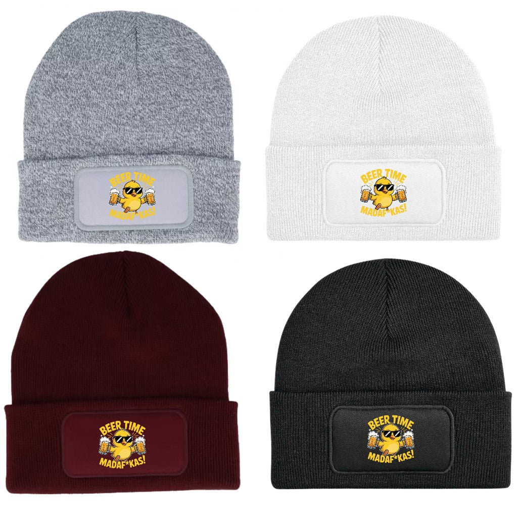 "Beer time Madaf*kas" Funny Duck Beanie Knitted Winter Hat Unisex