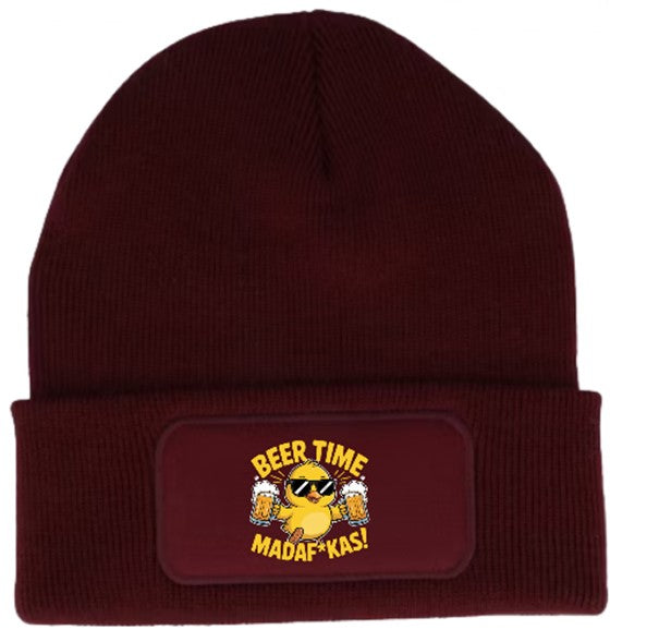 "Beer time Madaf*kas" Funny Duck Beanie Knitted Winter Hat Unisex