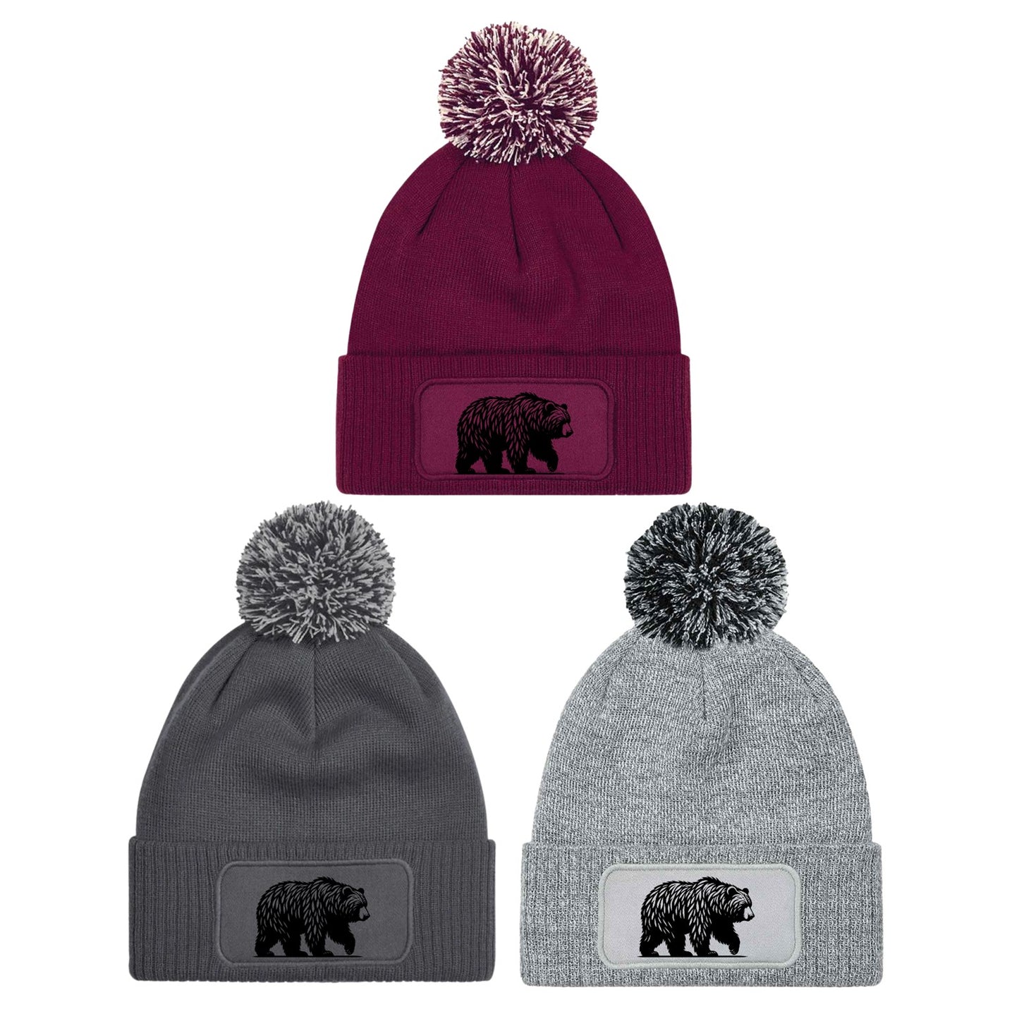 Bear Hiking Hunting Beanie Knitted Winter Bobble Hat Unisex