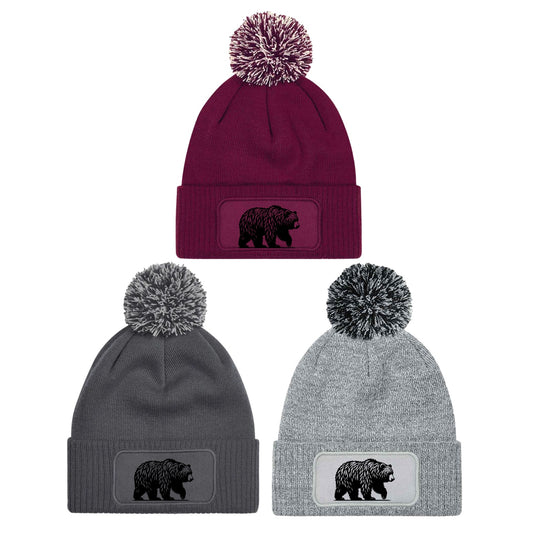 Bear Hiking Hunting Beanie Knitted Winter Bobble Hat Unisex