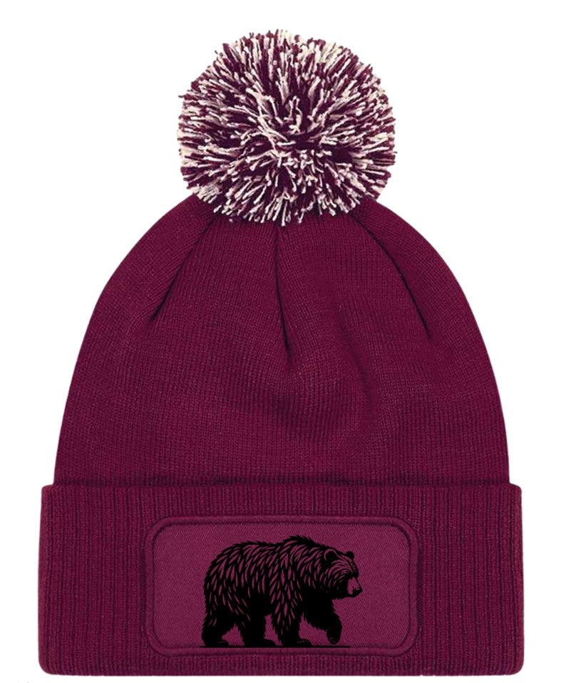 Bear Hiking Hunting Beanie Knitted Winter Bobble Hat Unisex