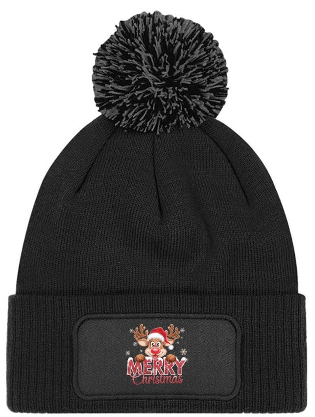 Reindeer Merry Christmas Beanie Knitted Winter Bobble Hat Unisex