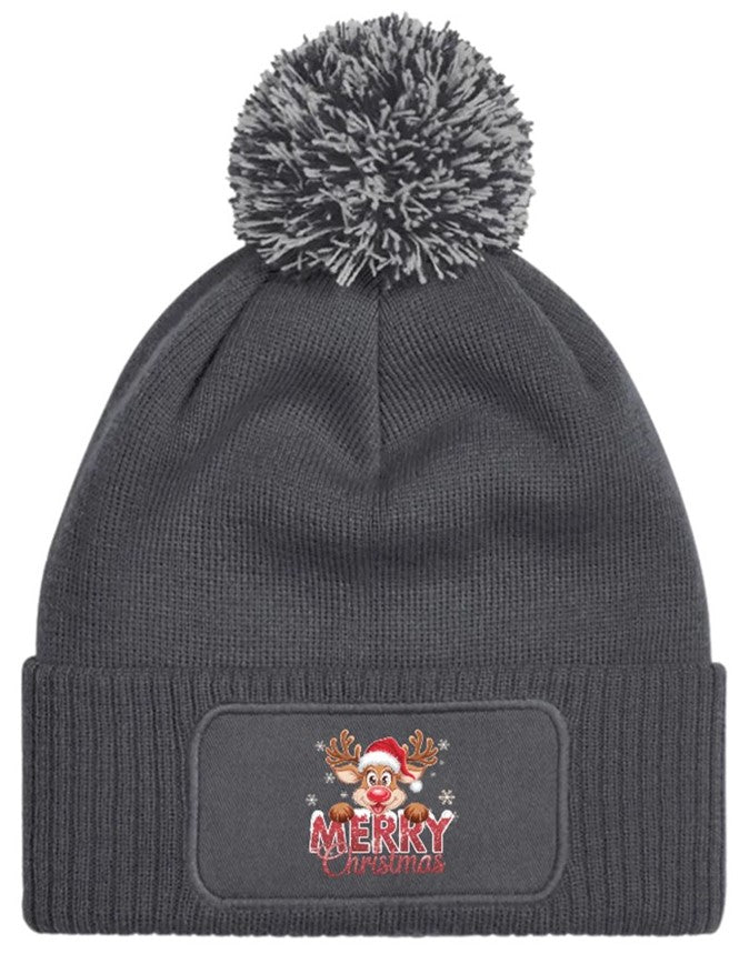 Reindeer Merry Christmas Beanie Knitted Winter Bobble Hat Unisex