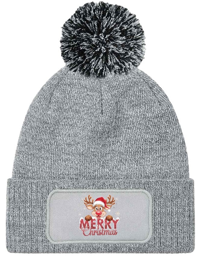 Reindeer Merry Christmas Beanie Knitted Winter Bobble Hat Unisex