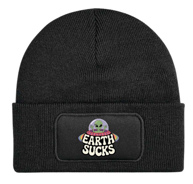 "Earth Sucks" UFO Aliens Funny Beanie Knitted Winter Hat Unisex
