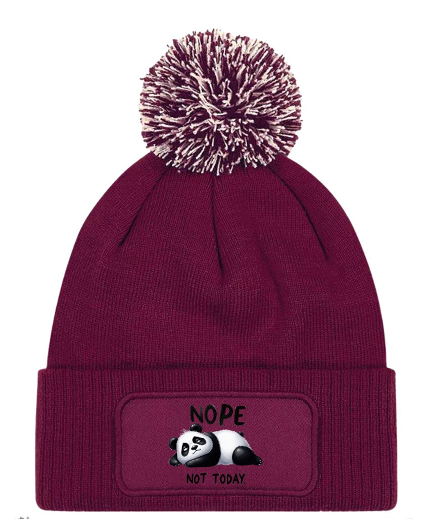 "Nope Not Today" Panda Funny Beanie Knitted Winter Bobble Hat Unisex