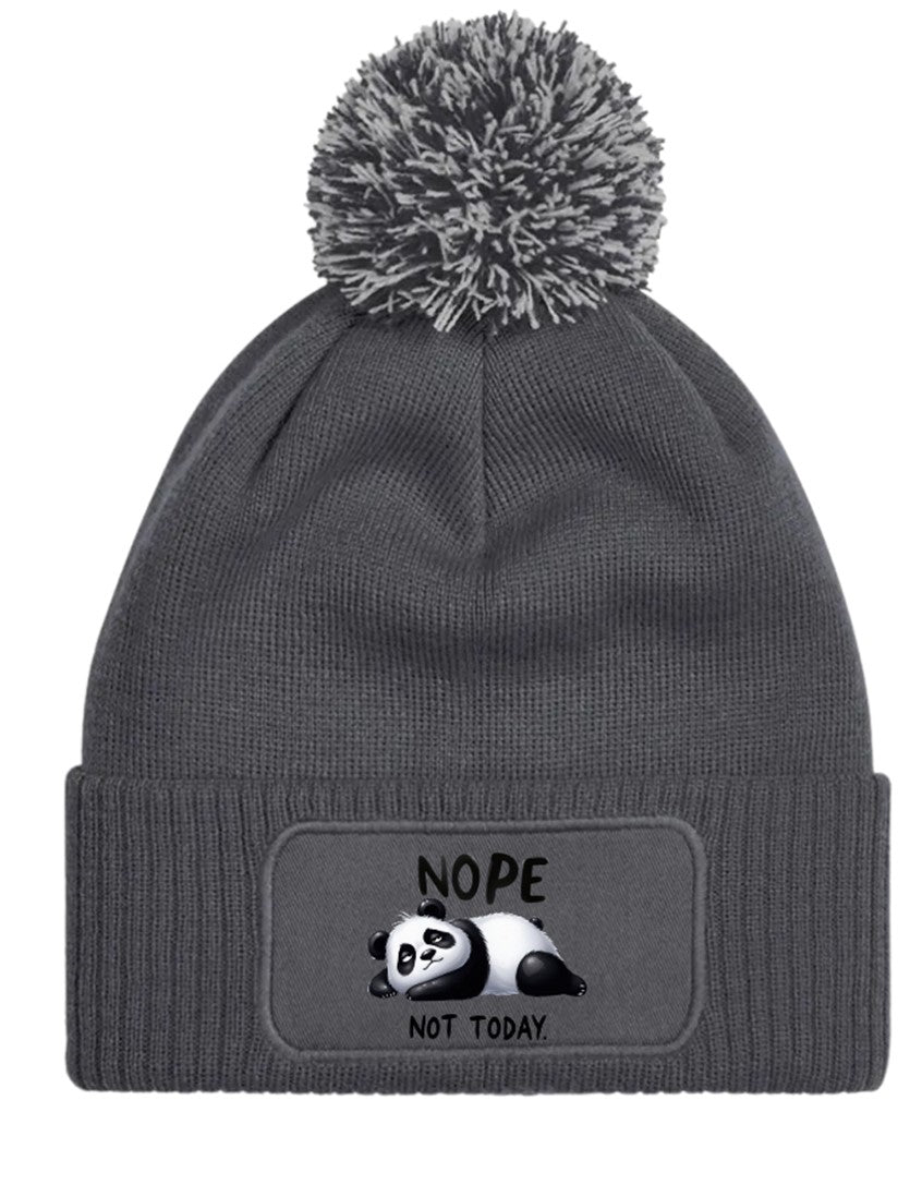 "Nope Not Today" Panda Funny Beanie Knitted Winter Bobble Hat Unisex