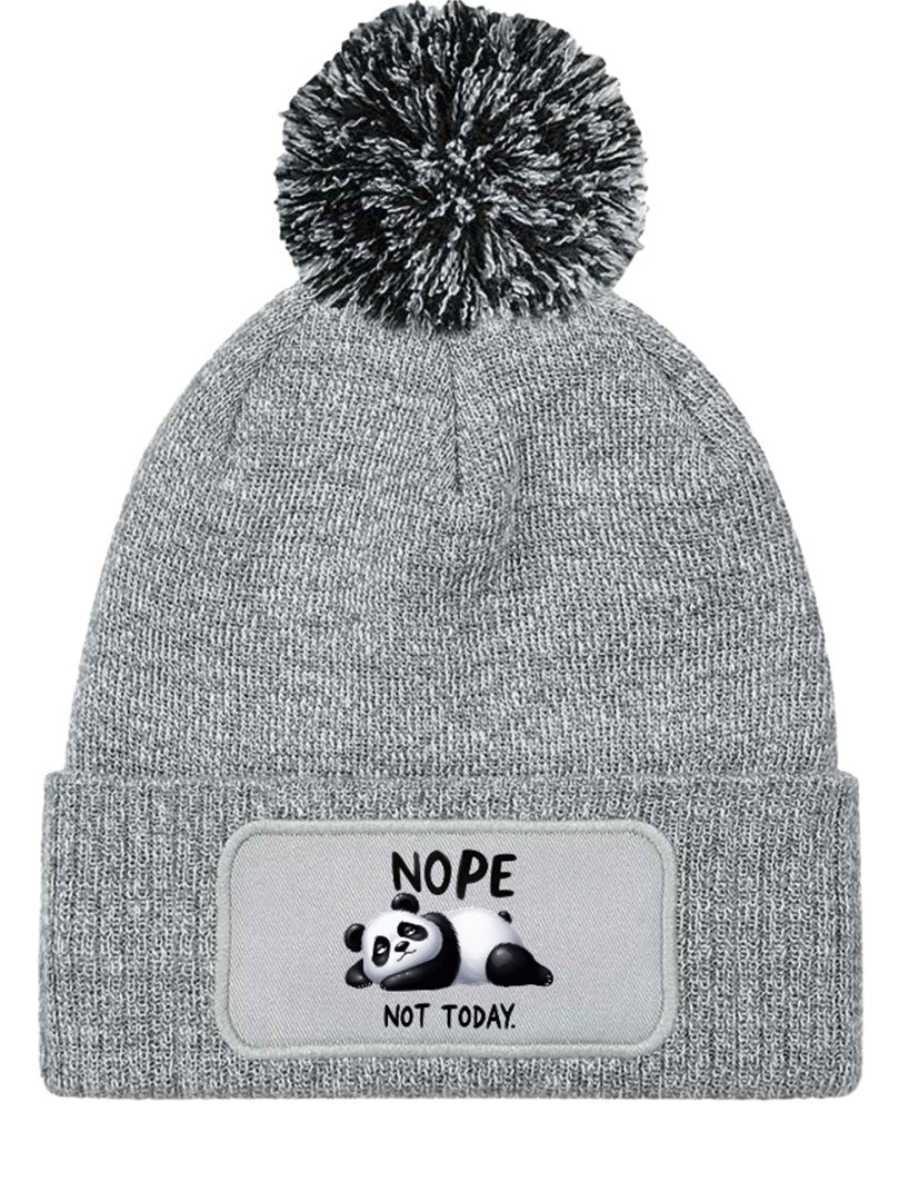 "Nope Not Today" Panda Funny Beanie Knitted Winter Bobble Hat Unisex