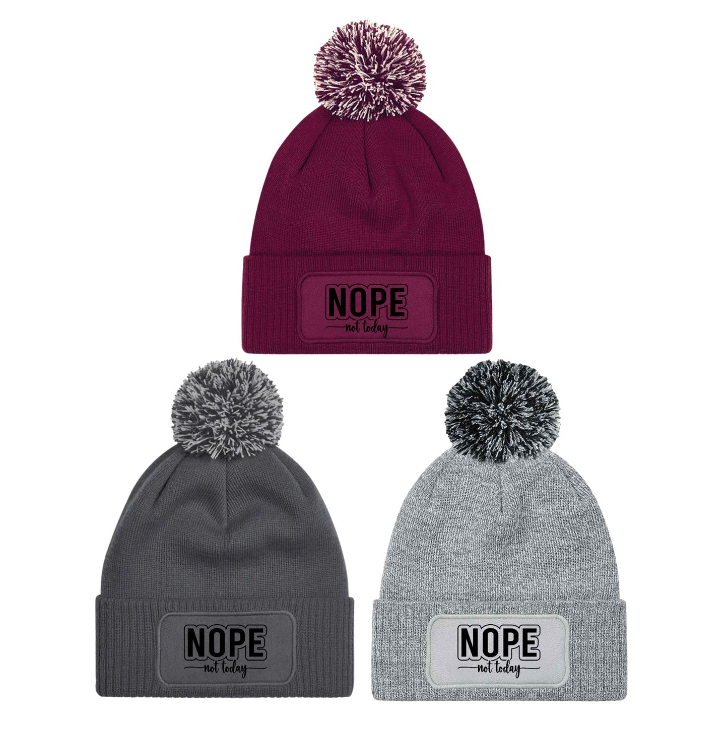 "Nope Not Today" Funny Beanie Knitted Winter Bobble Hat Unisex