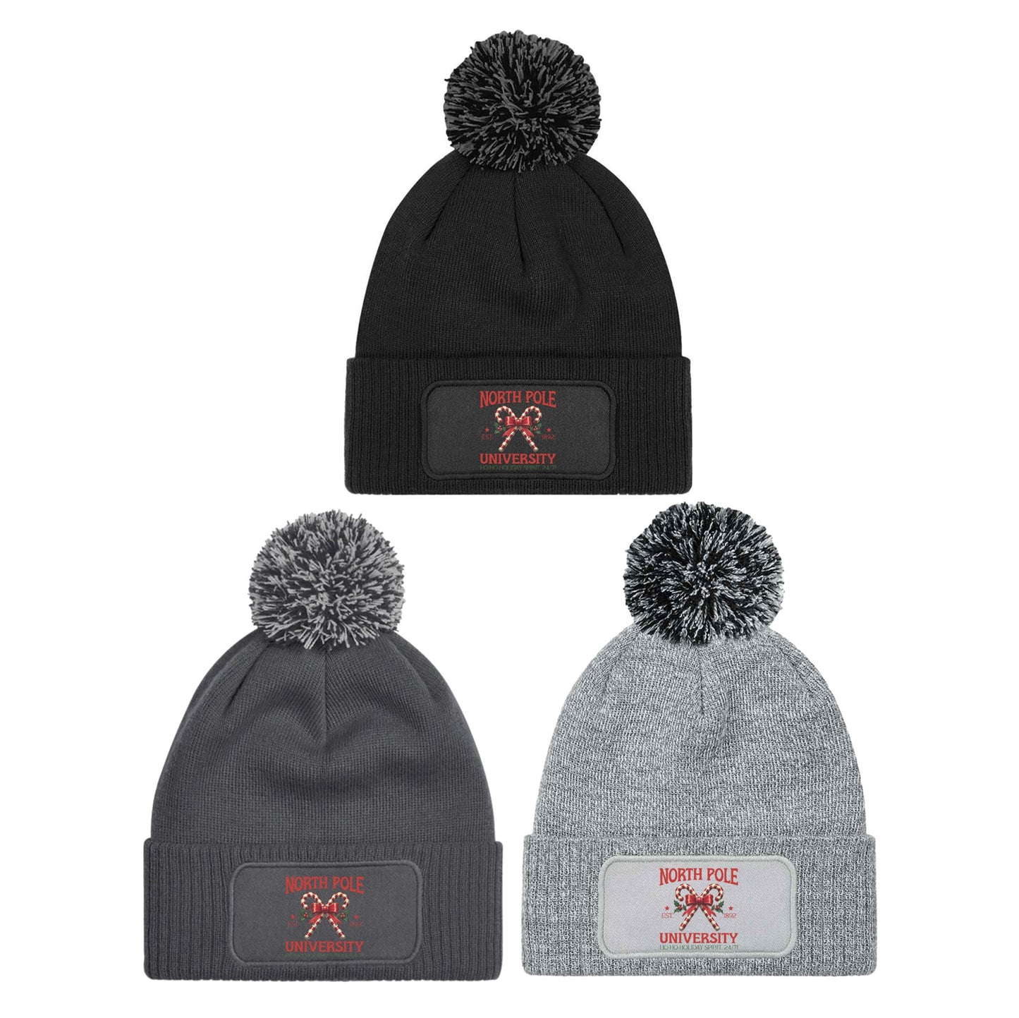 North Pole University Christmas Beanie Knitted Winter Bobble Hat Unisex