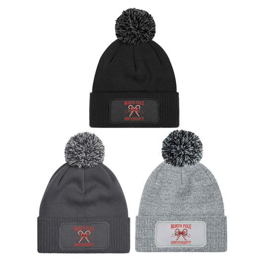 North Pole University Christmas Beanie Knitted Winter Bobble Hat Unisex
