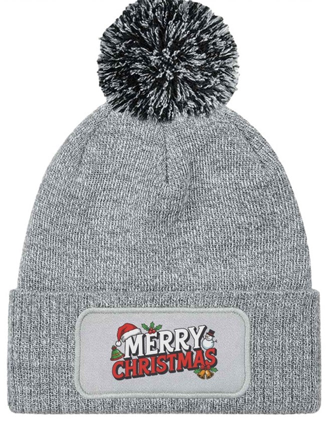 Merry Christmas Beanie Knitted Winter Bobble Hat Unisex Festive Seasonal