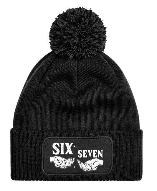 Children 6 7 Six Seven Funny Meme Trend Beanie Knitted Winter Bobble Hat Kids