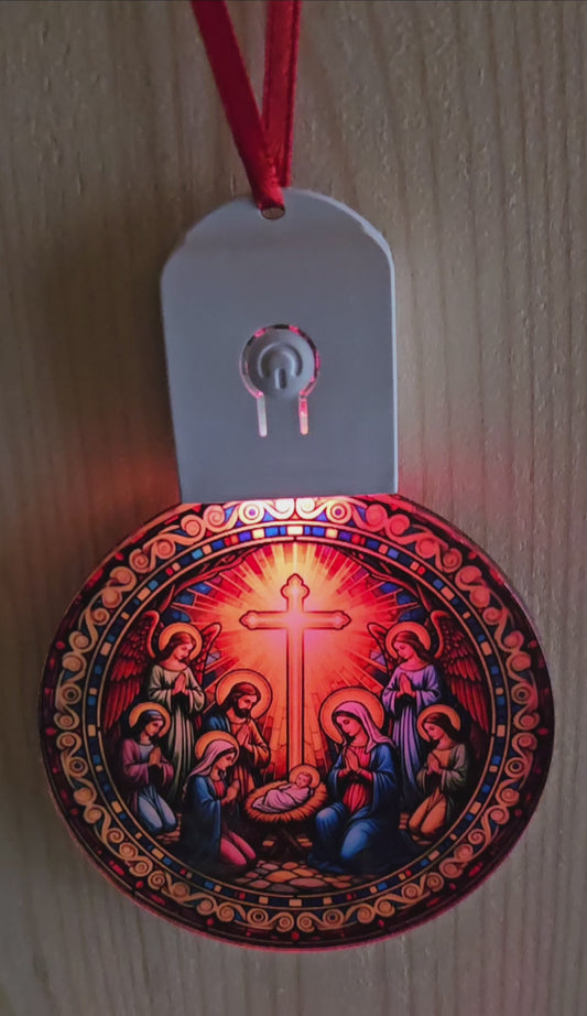 LED Light Up Acrylic Christmas Tree Bauble Hanging Nativity Jesus Bible Ornament