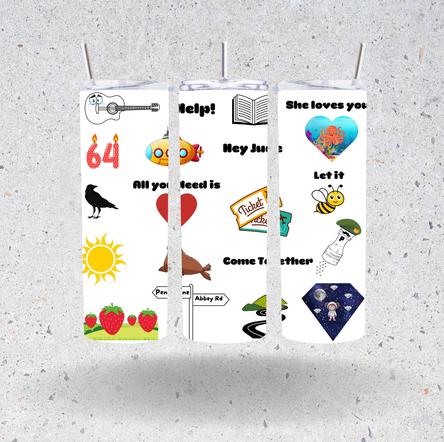 The Beatles inspired 20oz Insulated Tumbler Water Bottle