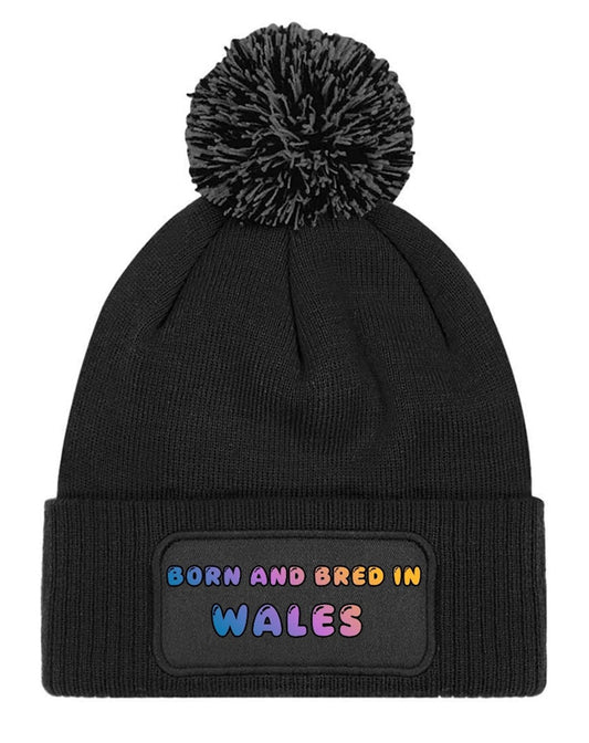 Born and Bred In Wales Novelty Beanie Knitted Winter Bobble Hat Unisex Gift