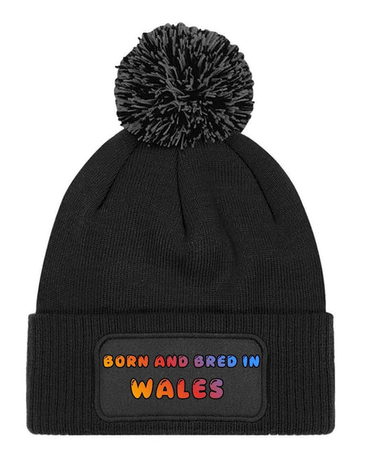 Born and Bred In Wales Novelty Beanie Knitted Winter Bobble Hat Unisex Gift